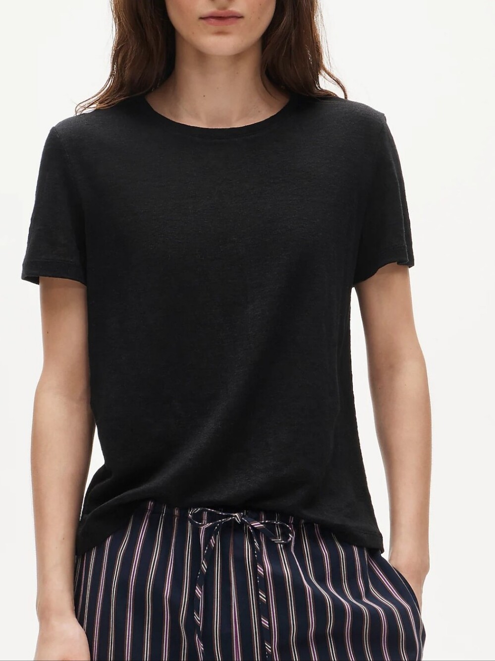 J. Crew Black Linen T Tee Shirt XS Relaxed Casual Classic Clean Girl Minimalist
